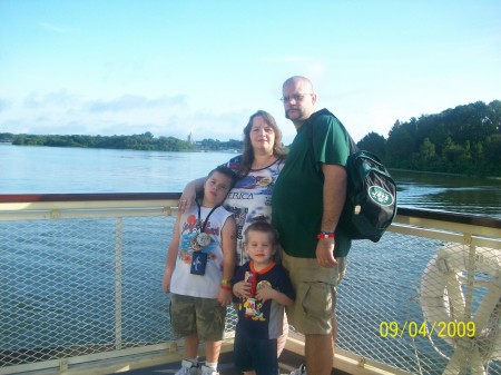 Our family on the boat to Magic Kingdom