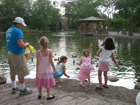 the girls feeding the ducks