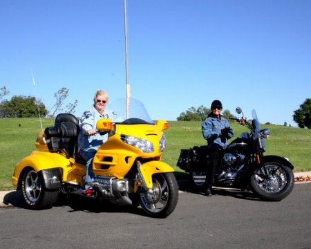 Nancy on Honda Trike * JoAnne Wilson on Harley