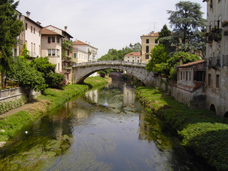 Pedestrian bridge over river in Vicenza