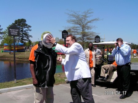 Me hitting Dr. Rouse with a pie.