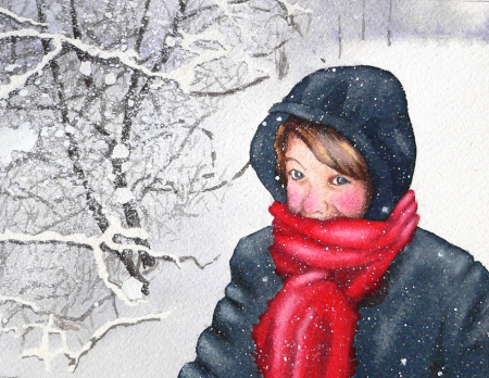 Young Girl in Snowstorm