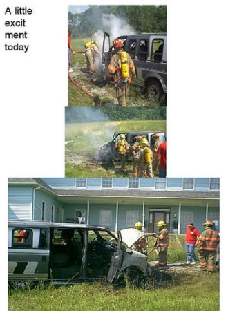 car fire in front of house