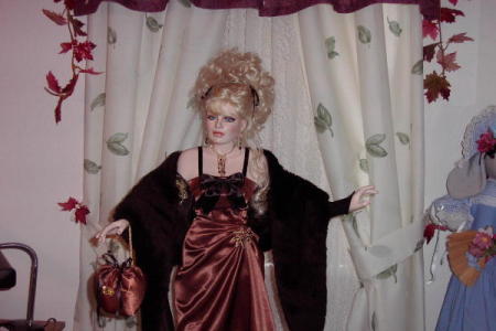 Irene Doll Close Up With Modern Rust Dress.
