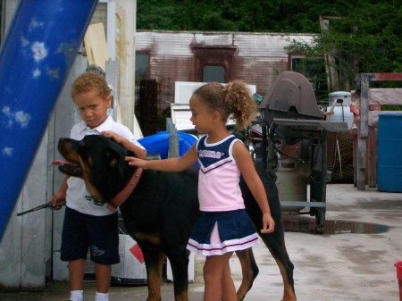 2 youngest grand kids and my rotti