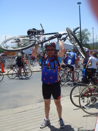 Mark finishing the MS150 bike ride in 2008