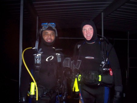 Night diving with a friend