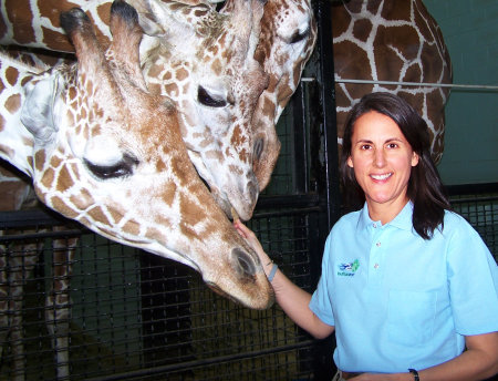 Posing with my giraffe friends