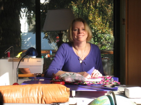 Patricia in the sunroom & quilting studio.