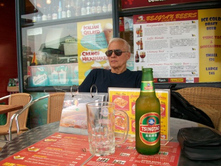 Carl with ice cold Tsingtao in China July 2009