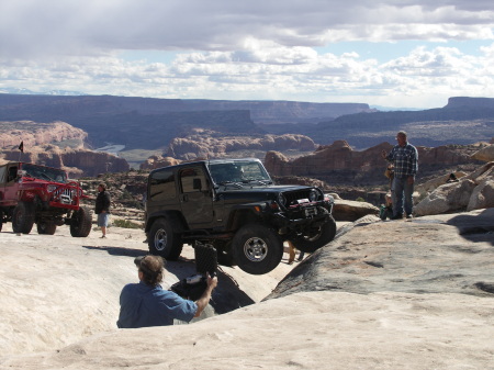 Going thru the "Golden Crack" at Moab, Utah in our "Rock Crawlin'" '01 TJ.