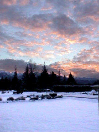 Snowy Sunset from front yard