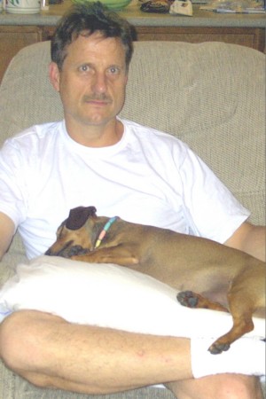 <3 My Husband, Jon, and one of our dogs, Sammy <3