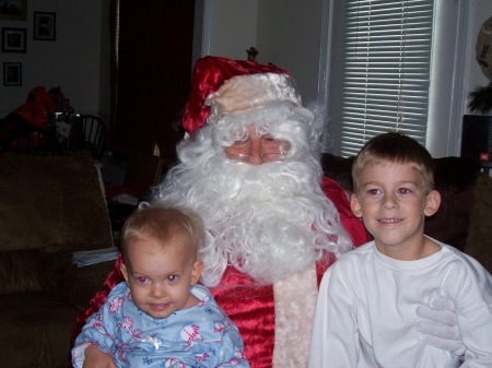 "Santa" Bob with the grandkids, Addie & Caleb