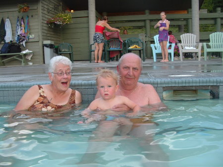 Mom and Dad with Noah at the Miette Hot Springs, Jasper