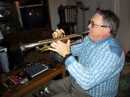 Playing trumpet at a jam session