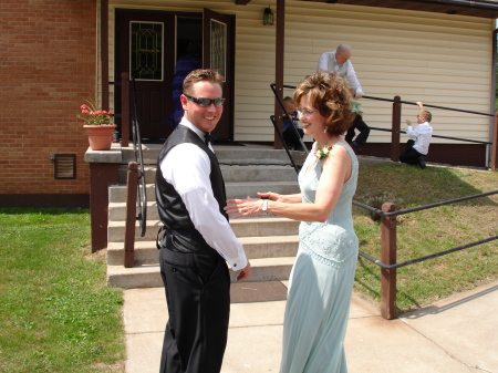 Mom pulling son into church to marry