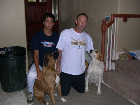 Kyle, my husband Ed, and our dogs ~ Brownie & Rusty