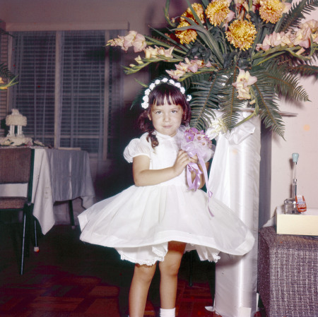 Cathy at Mom and Dad's wedding 1959