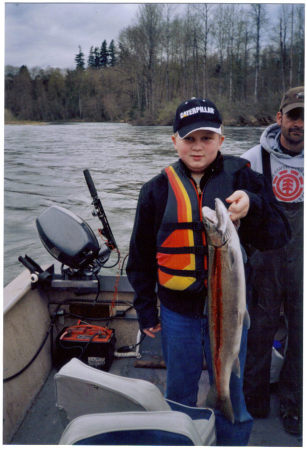 One of the twins Blake fishing on the Cowlitz River