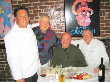 Jerry Marlowe, Bob Trinka, and me at a restaurant in Hermosa Beach