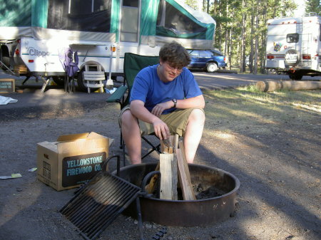 Kevin building a campfire