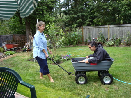 Never too old to be pulled in a wagon by your mom