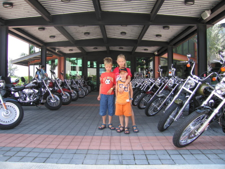 The Kids in front of the local Harley shop