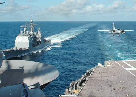 USS NORMANDY comes alongside USS GEORGE WASHINGTON