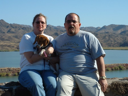me & my husband, and our beagle
