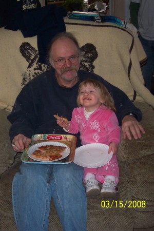 my granddaughter & I eat pizza at my house...