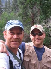 My oldest son Ben and I fly fishing standing in the river and making a self portrait...silly boys