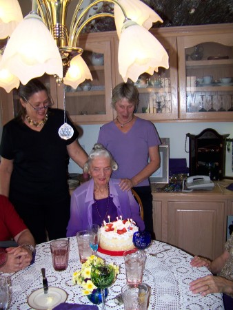 My moms b day, my sister Beth (remember her?) and me, in black