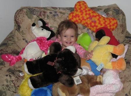 Evelyn with her Stuffy Friends