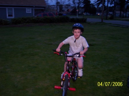 My son Aaron riding his bike with no training wheels!!