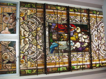 Stained glass windows inside Saint Michael School, Philadelphia