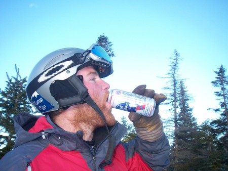 enjoying a frosty cold PBR tall boy