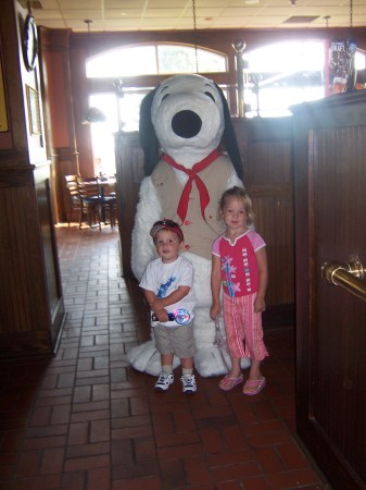 Gweni and Kieron with Snoopy