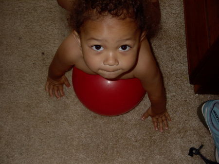 Sydney on his red bouncy ball!