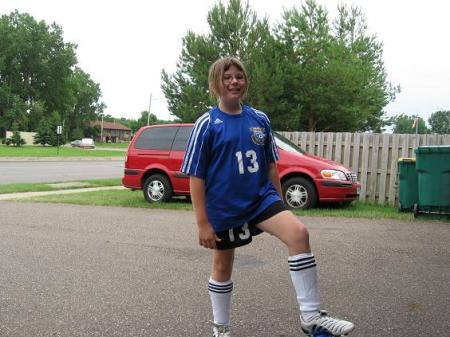 Daughter Cathy ready for soccer.
