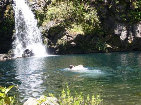 Swimming in a Maui waterfall