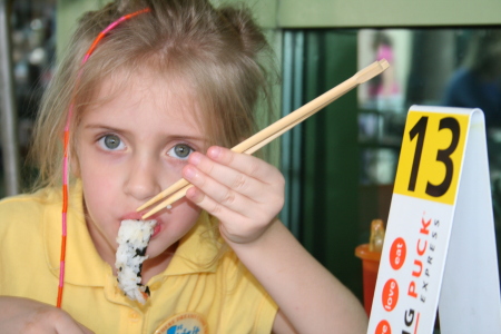 How many 5 year olds eat sushi with chop sticks?