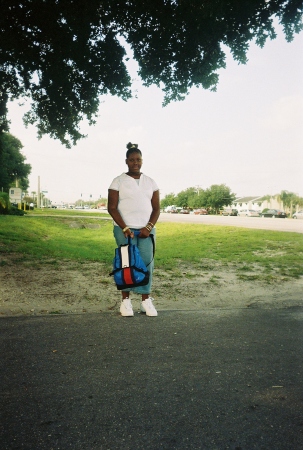 Jameira at bustop on first day of middle school