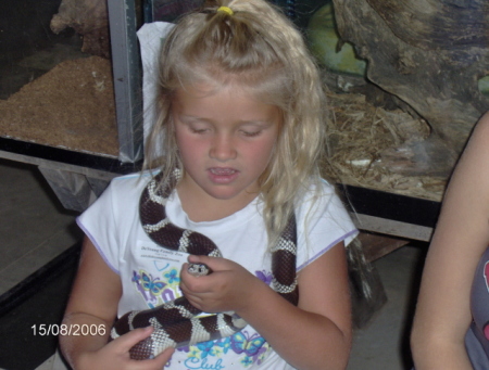 Hatie holding a Snake Ugh!