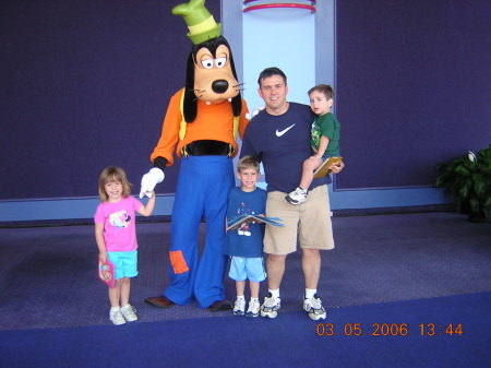 John, Anthony, Sarah, and Mason with Goofy  March 2006