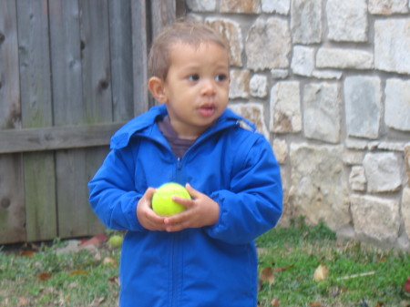 Lil Xander in the backyard