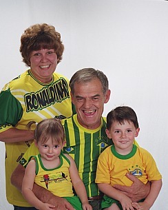 Our granchildren and us in our Brasilian Soccer Suits 2006
