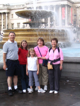 London Trafalgar Square with grandkids, daughter-in-law and wife, Beth