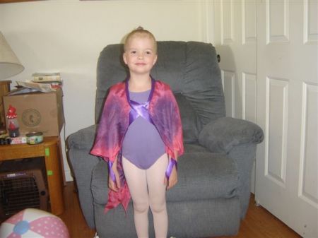 Ashley as a butterfly ready to go to her ballet recital.