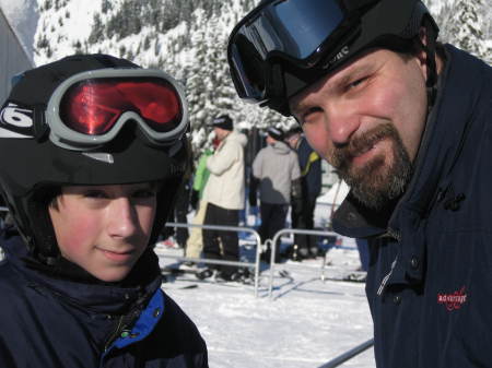 My 14 year old son and I skiing